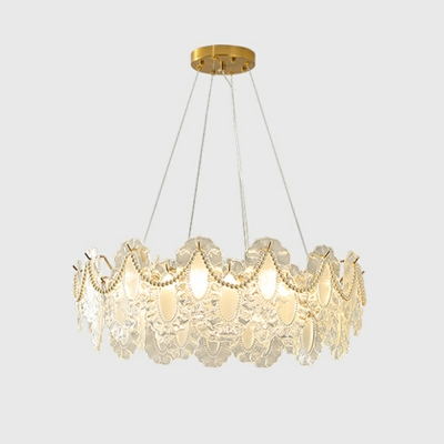 French Crystal Chandelier Third Gear Creative Pearl Shell Glass Chandelier for Living Room