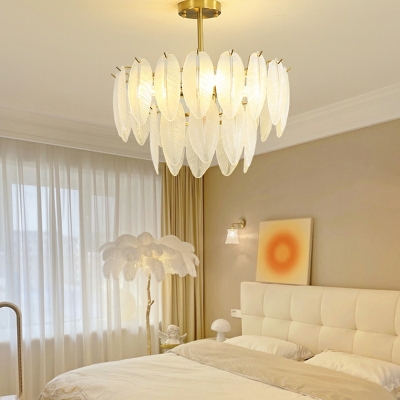 French Feather Light luxury Glass Chandelier Lights Contemporary Hanging Ceiling Light