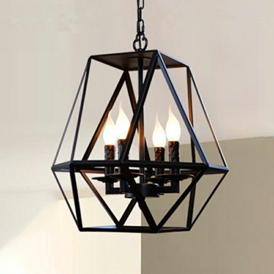 Industrial Style Retro Candlestick Chandelier Simple Black Iron Frame Chandelier