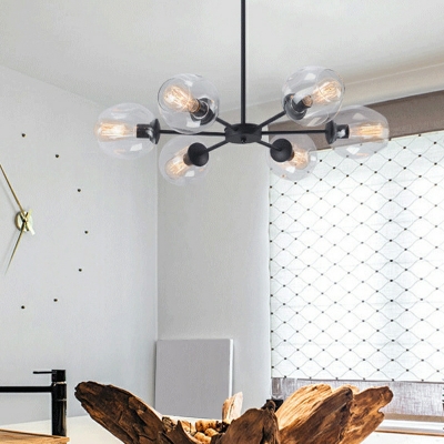 Mid-Century Pendant Ceiling Fixture Lamp Metal and Glass Chandelier Hanging Light Fixture