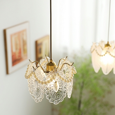 Modern Simple Glass Hanging Lamps Pearl Feather Shade Ceiling Pendant Light
