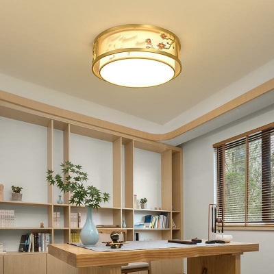 1-Light Flush Light Fixtures Traditional Style Drum Shape Metal Ceiling Lights