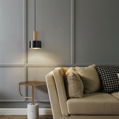 1-Light Pendant Lighting Minimalism Style Cylinder Shape Metal Hanging Ceiling Light