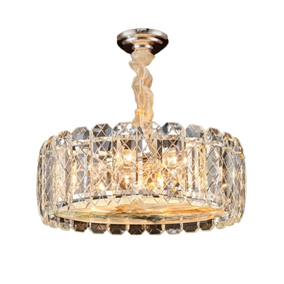 12-Light Chandelier Lights Modernist Style Drum Shape Crystal Hanging Ceiling Light