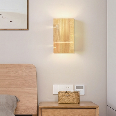 2-Bulb E27 Wall Lighting Fixtures Rectangular Shape Wood Wall Lamps