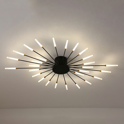 30-Light Flush Chandelier Minimalist Style Linear Shape Metal Ceiling Light
