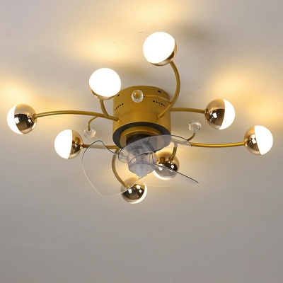 8-Light Fan Lighting Glass Shade Contemporary Flush Mount Ceiling Fan
