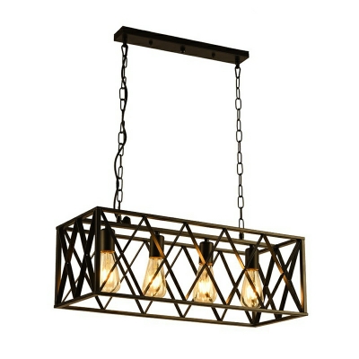 Country Vintage Style Bird Cage Chandelier Pendant Metal Hanging Light Fixture in Black for Restaurant