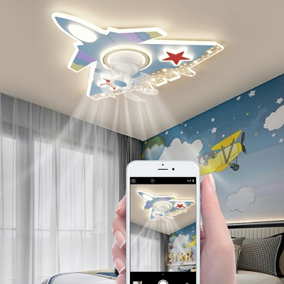Kid's Bedroom Ceiling Fans Airplane Shape Acrylic LED Flush Mount Fan