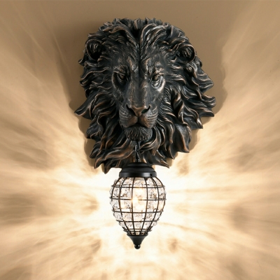 Lion Head Resin Wall Lamp Modern Creative Crystal Wall Sconce for Staircase Hotel Bedside