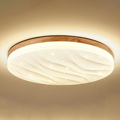 Modern Simple Flush Light Fixtures Round Shape Acrylic and Wood Ceiling Lights
