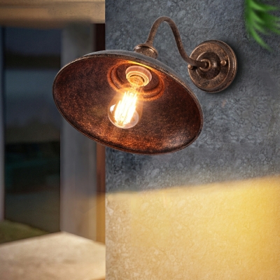 1 Light Outdoor Wall Sconce Waterproof Metal Pot Shade Wall Lamp with Arc Arm