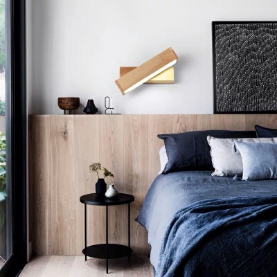1-Light Sconce Lights Minimalism Style Rectangle Shape Wood Wall Mounted Light
