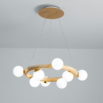 12-Light Chandelier Lights Modernist Style Globe Shape Wood Hanging Ceiling Light