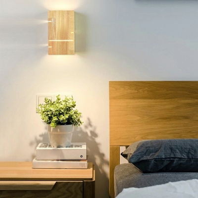 2-Bulb E27 Wall Lighting Fixtures Rectangular Shape Wood Wall Lamps
