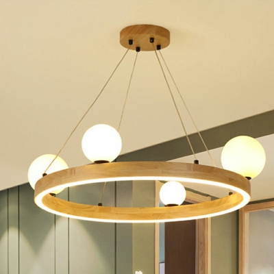 5-Light Chandelier Lights Modernist Style Ring Shape Wood Hanging Ceiling Light