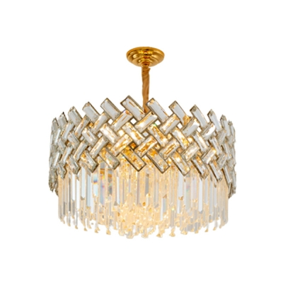 Crystal Chandelier Lights Contemporary Style Drum Shape  Pendant Lighting