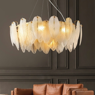 Stylish White Feather Chandelier Lighting Glass Living Room Pendant Lights