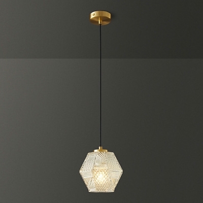 1-Light Ceiling Pendant Light Modern Style Hexagon Shape Glass Hanging Lamp Kit