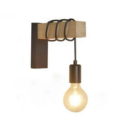 1-Light Sconce Lights Minimalism Style Exposed Buld Shape Wood Wall Lighting Fixtures