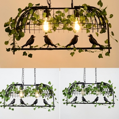 Black Island Light Retro Metal Bird Cage Drop Lamp for Restaurant with Plant Decoration