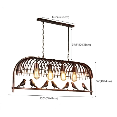 Industrial Style Island Light Retro Metal Bird Cage Hanging Lamp for Restaurant