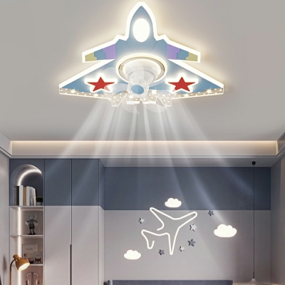 Kid's Bedroom Ceiling Fans Airplane Shape Acrylic LED Flush Mount Fan