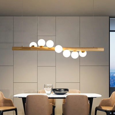 Modern Minimalist Glass Island Lamp Creative Long Solid Wood Linear Chandelier