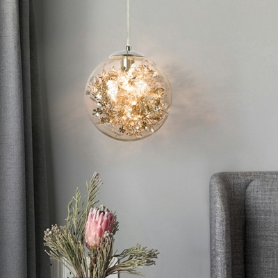 1-Light Hanging Ceiling Lights Modern Style Ball Shape Metal Pendant Lighting