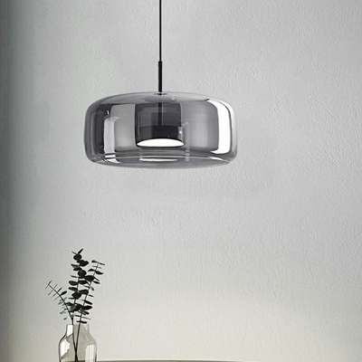 1-Light Suspension Light Contemporary Style Cylinder Shape Glass Hanging Lamp in Third Gear