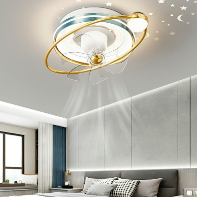 Modern Acrylic Flush Mount Fan Light Geometric Shape Fan Lamp in Blue Gold for Living Room