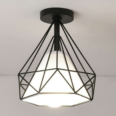 1-Light Flush Light Fixtures Contemporary Style Cage Shape Metal Ceiling Mounted Lights