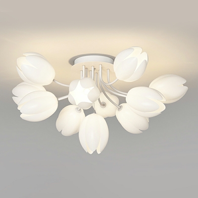 13-Light Flush Chandelier Modern Style Flower Shape Metal Ceiling Lights