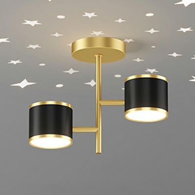 2-Light Semi Flush Light Fixtures Contemporary Style Cylinder Shape Metal Ceiling Lights