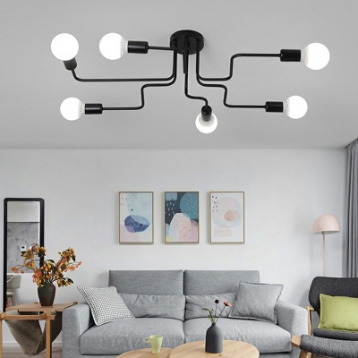 4-Light Flush Light Fixtures Contemporary Style Sputnik Shape Metal Ceiling Mounted Lights