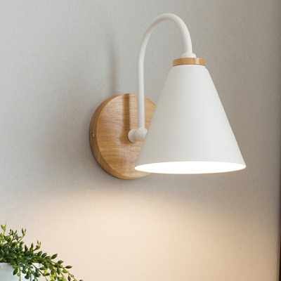 1-Light Sconce Light Fixtures Minimalism Style Cone Shape Wood Wall Mount Lamp