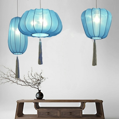 Chinese Retro Fabric Chandelier Creative Blue Antique Lantern Chandelier