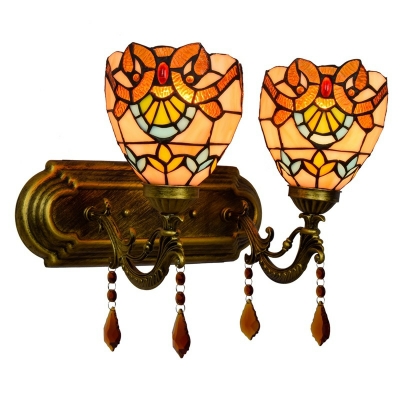 Classical Baroque Copper Finish Bathroom Lighting Two Upward Shades Wall Sconce