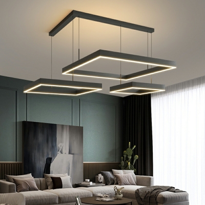Multilayers Pendant Lighting Aluminum Square Ring Suspension Light for Living Room
