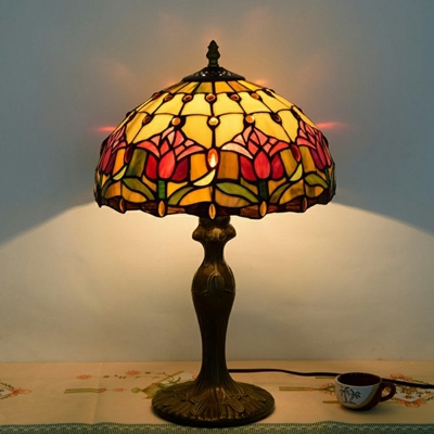 Tiffany Stained Glass Table Lamp Vintage Tulip Pattern Table Lamp