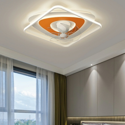 Acrylic Shade Modern Flush Mount Fan Geometric Shape Fan Lighting in White-orange