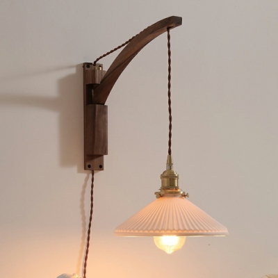Medieval Vintage Walnut Wall Light Rotatable Living Room Bedroom Aisle Wall Lamp