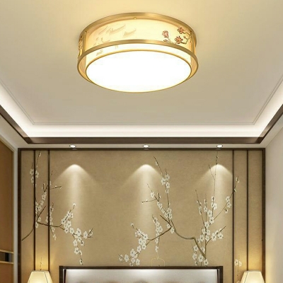 1-Light Flush Light Fixtures Traditional Style Drum Shape Metal Ceiling Lights