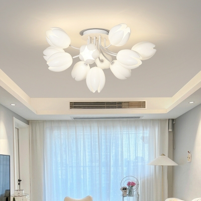 13-Light Flush Chandelier Modern Style Flower Shape Metal Ceiling Lights