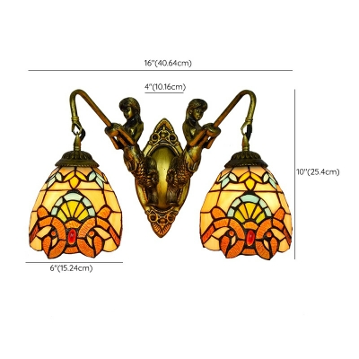 Classical Baroque Copper Finish Flower Bathroom Lighting Two Downward Shades Wall Sconce