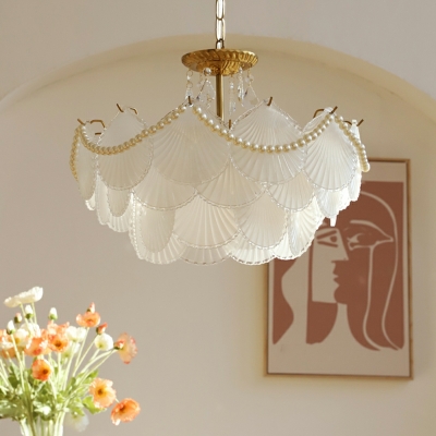 French Romantic Glass Chandelier Retro Light Luxury Pearl Decoration Chandelier