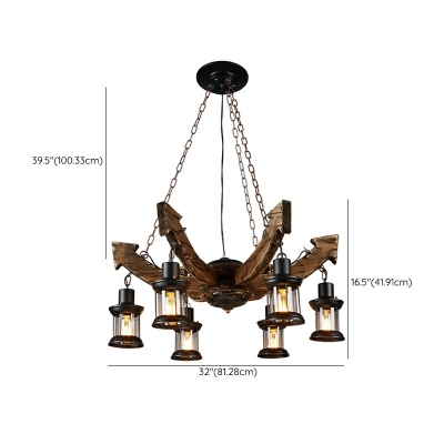 Industrial Style Boat Wood Chandelier Rustic Retro Wrought Iron Chandelier for Bar