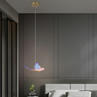 Modern Minimalist Colorful Butterfly Single Pendant Creative Long Line Hanging Lamp