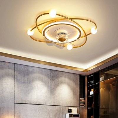 Oval Shape Flush Mount Ceiling Fan Fixture LED 5-Light Fan Lighting
