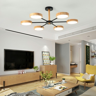 Semi Flush Light Modern Style Wood Semi-Flush Mount for Living Room